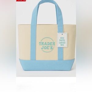 Cream & Light Blue Mini Canvas Tote